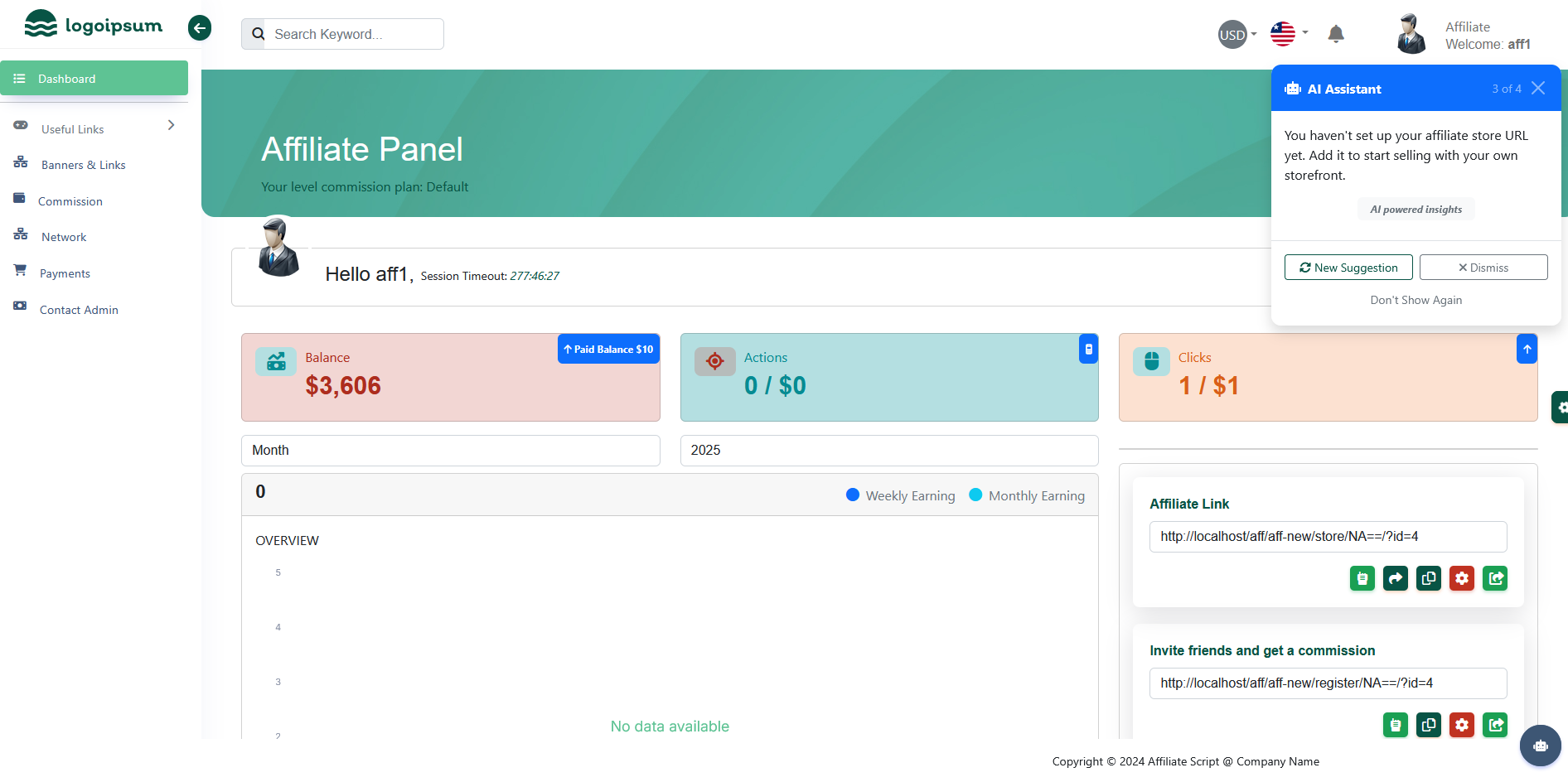 AI Assistant in Affiliate Dashboard