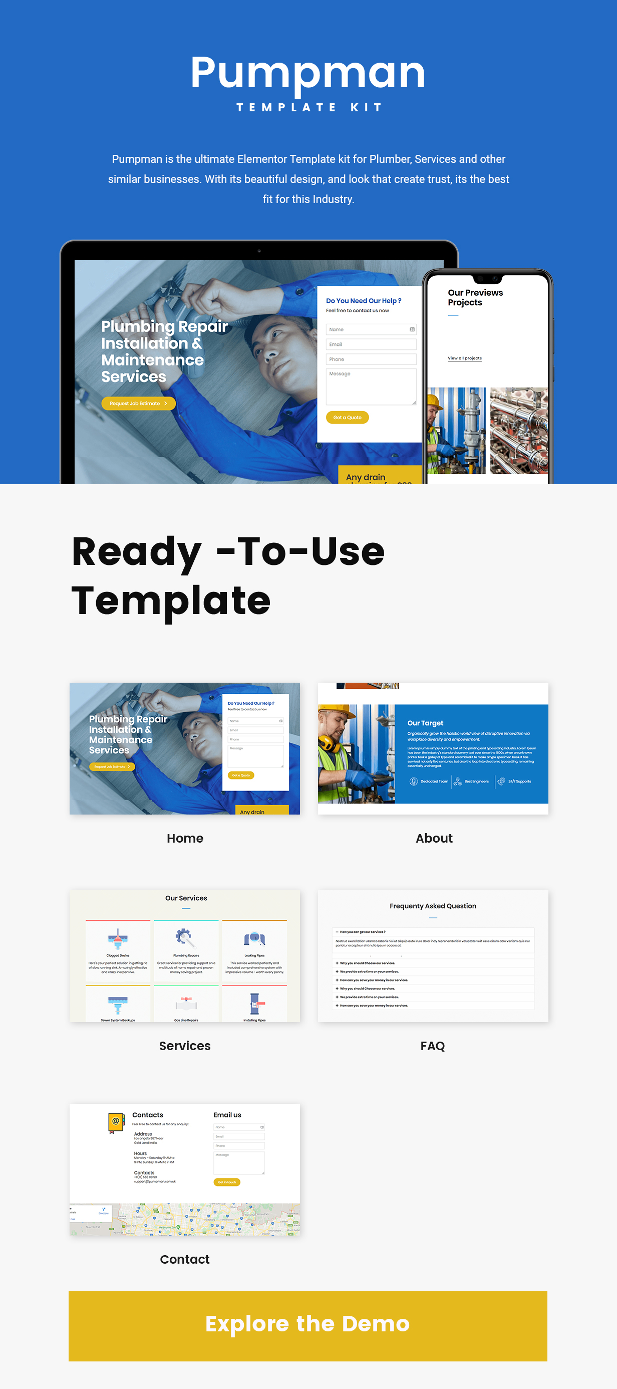 Pumpman - Plumbing Service Elementor Template Kit - 1