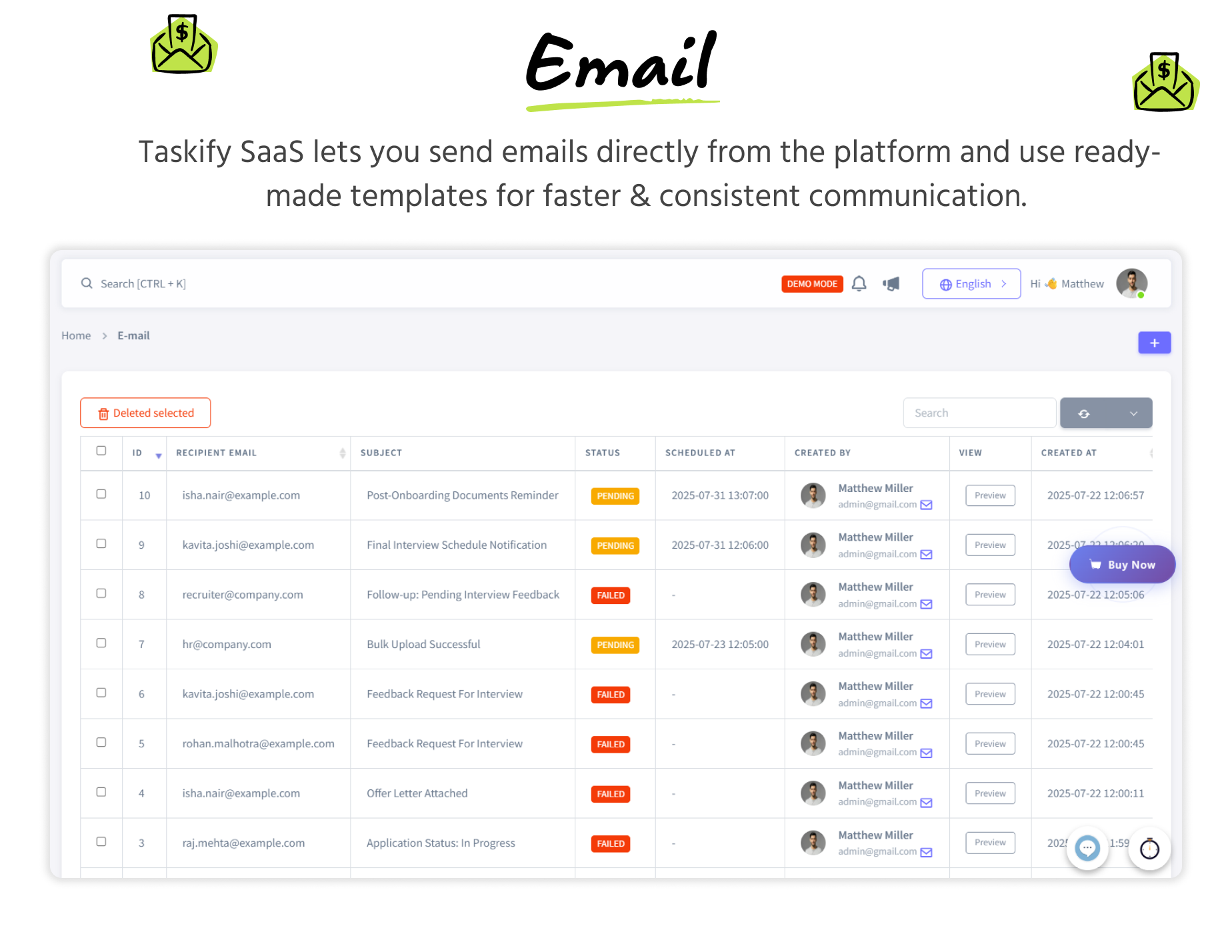 Email Module - Taskify SaaS - Send automated or manual emails with scheduling and templates