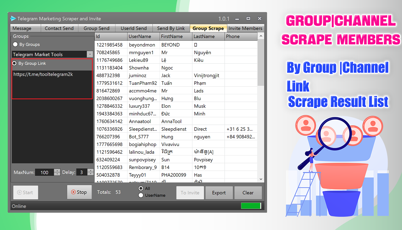 Telegram Marketing Scraper and Invite |Group|Channel|Users|Bulk Sender 5.0.1