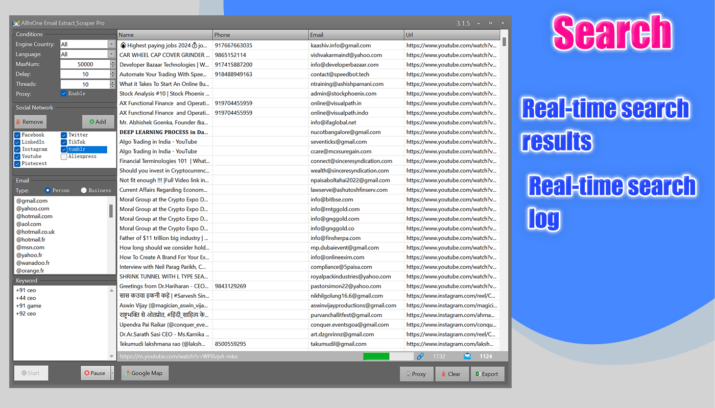 AllInOne Email Extract & Scraper Pro -Email scraping tool php,Email list generator tool,email extract facebook,email extract linkedin,email extract youtube,email extract Pinterest