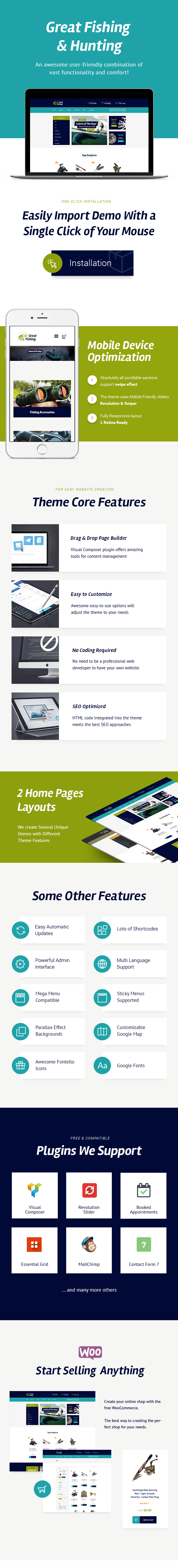 Fishing and Hunting WordPress Theme  features