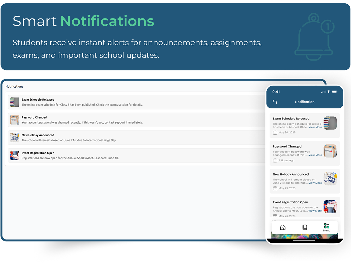 Smart notification - Online school management software