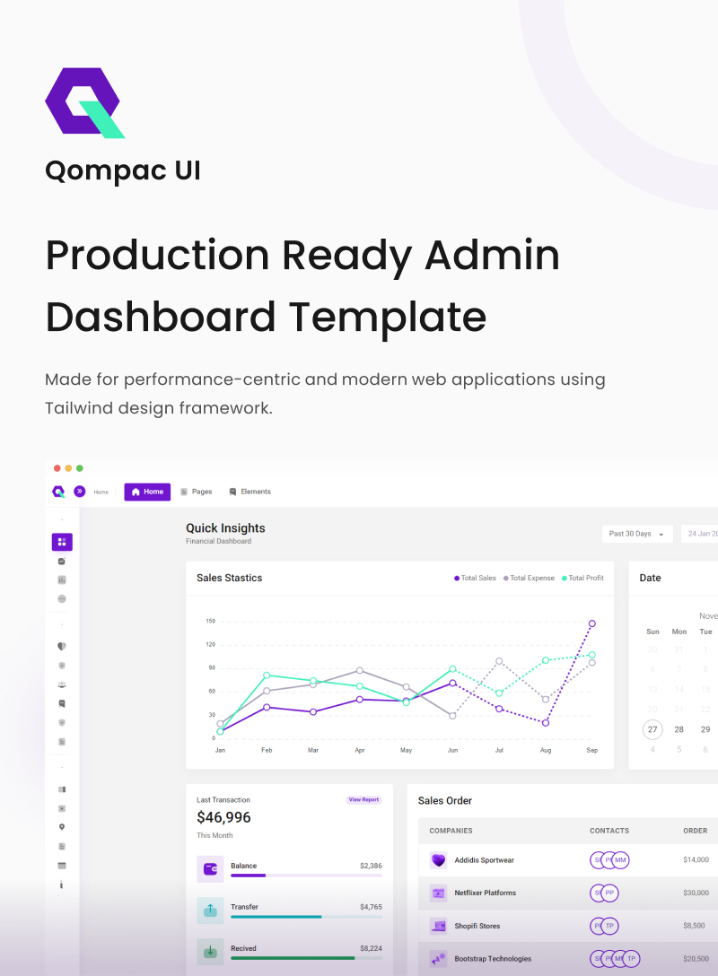 Tailwind CSS HTML admin dashboard template | Qompac | Iqonic Design