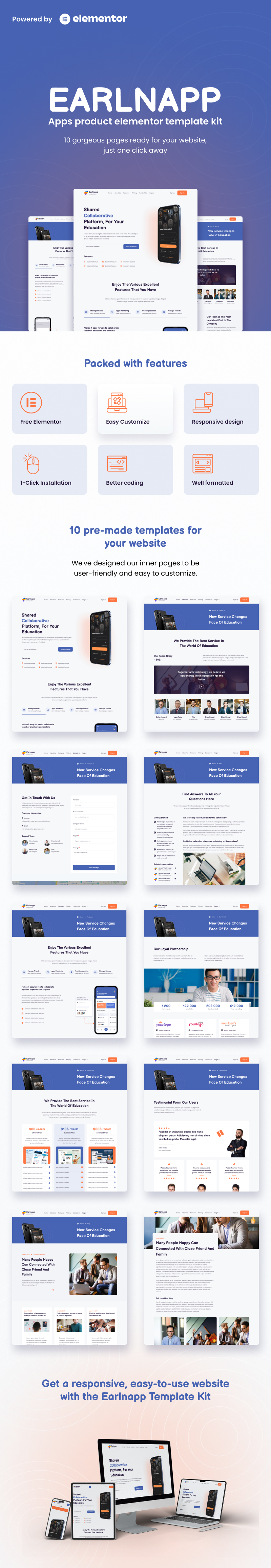 Earlnapp - Online Education App Elementor Template Kit - 1