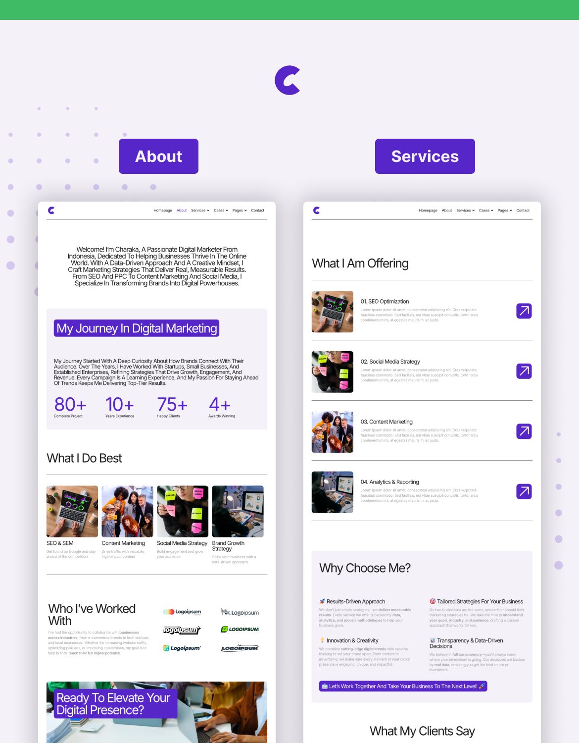 Charaka - Digital Marketer Portfolio Elementor Pro Template Kit - 2