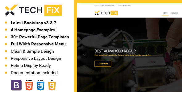 TechFix - Responsive Service Device Repair E-Shop Template - Computer Technology