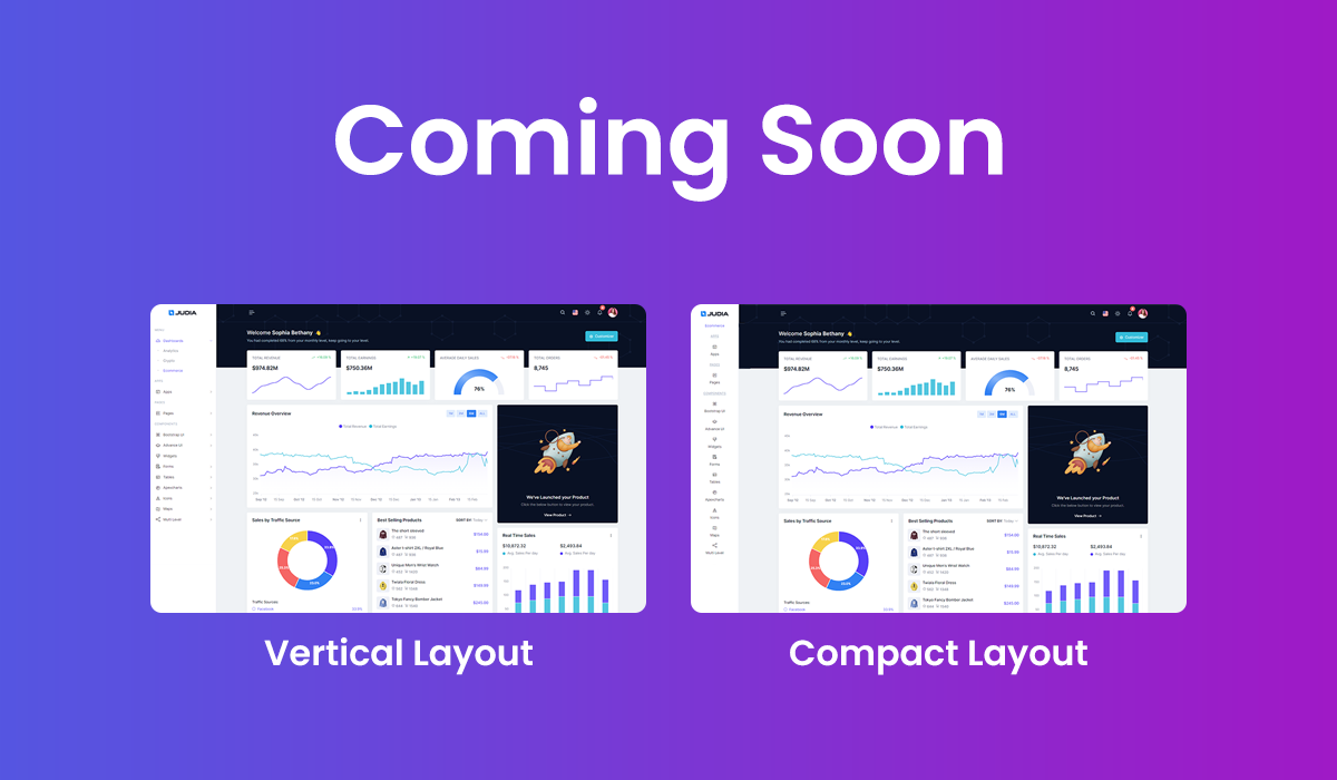 Judia - Bootstrap, React, Angular, Vuejs, Laravel, Django, ASP.Net Core, MVC5 Admin Dashboard Theme - 5