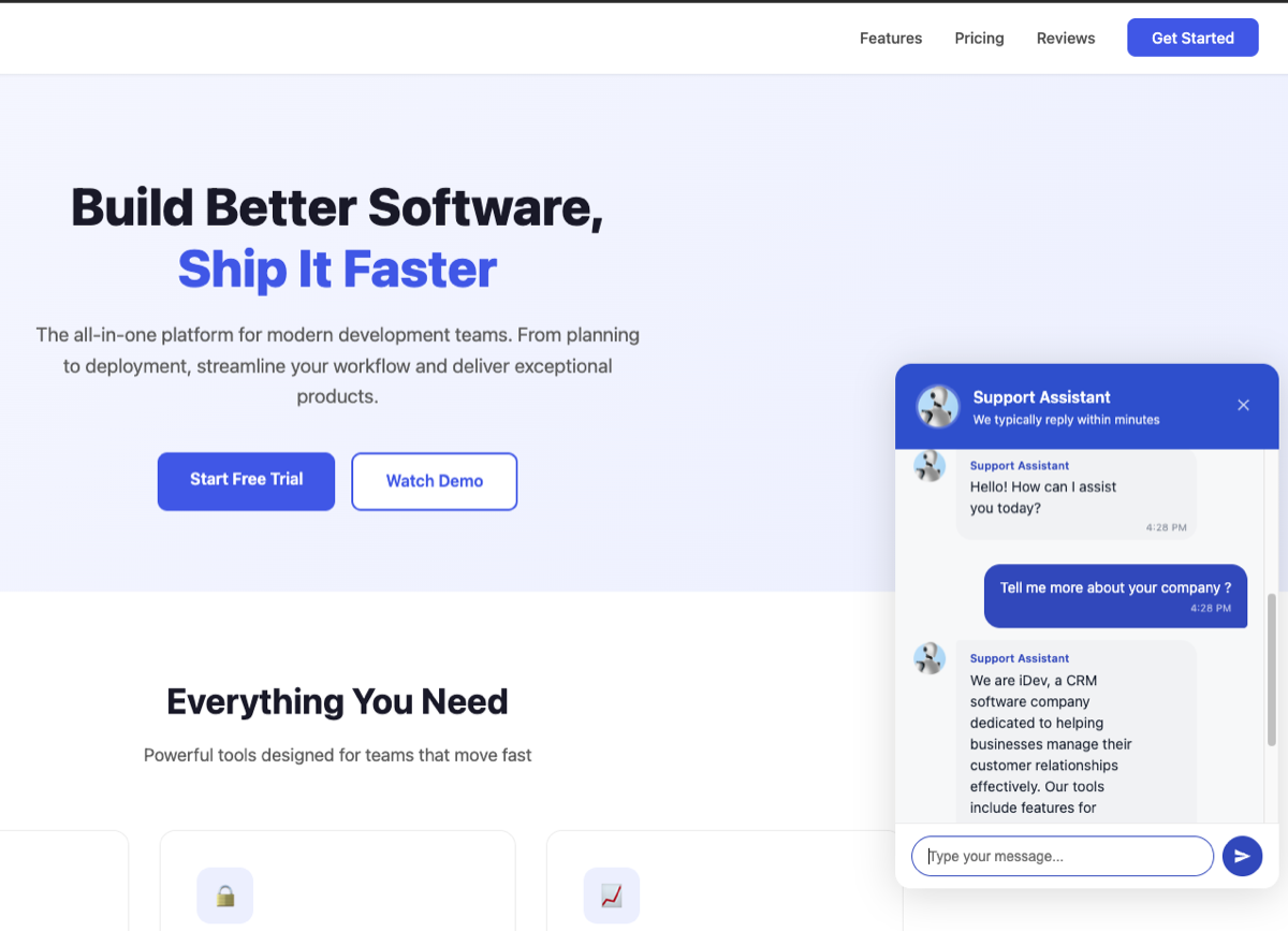 Perfex CRM AI Chatbot Conversation - Visitor Chat with AI Responses
