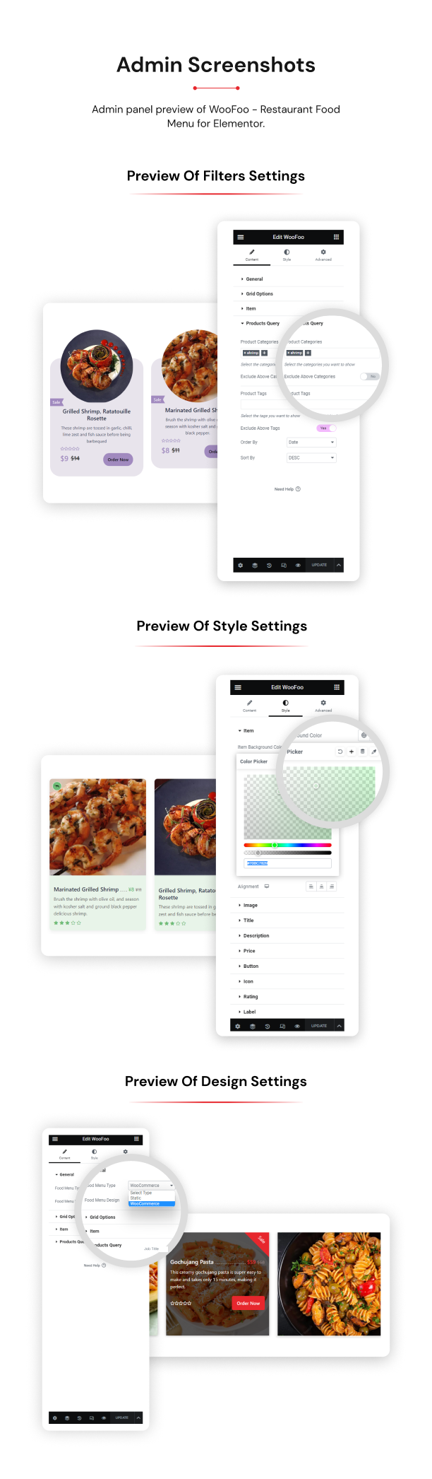 Admin Screenshots - WooFoo - Restaurant Food Menu for Elementor