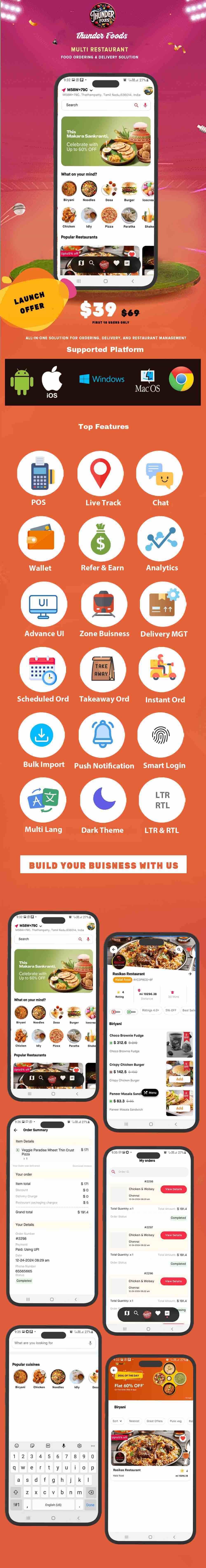 ThunderFood - Multi Restaurant Food Ordering & Delivery Solution (User, Driver, Admin, POS) - 1