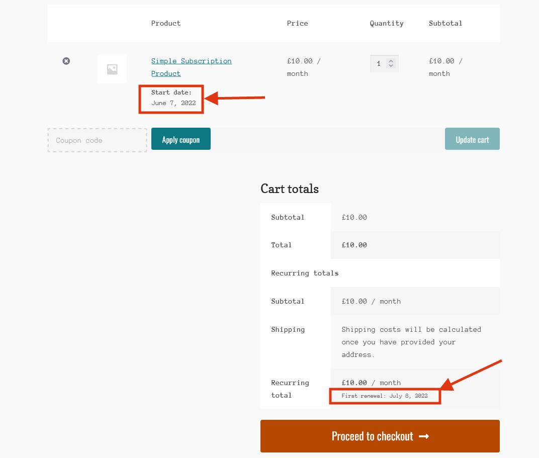 WooCommerce Subscriptions Custom Start Date Cart Frontend