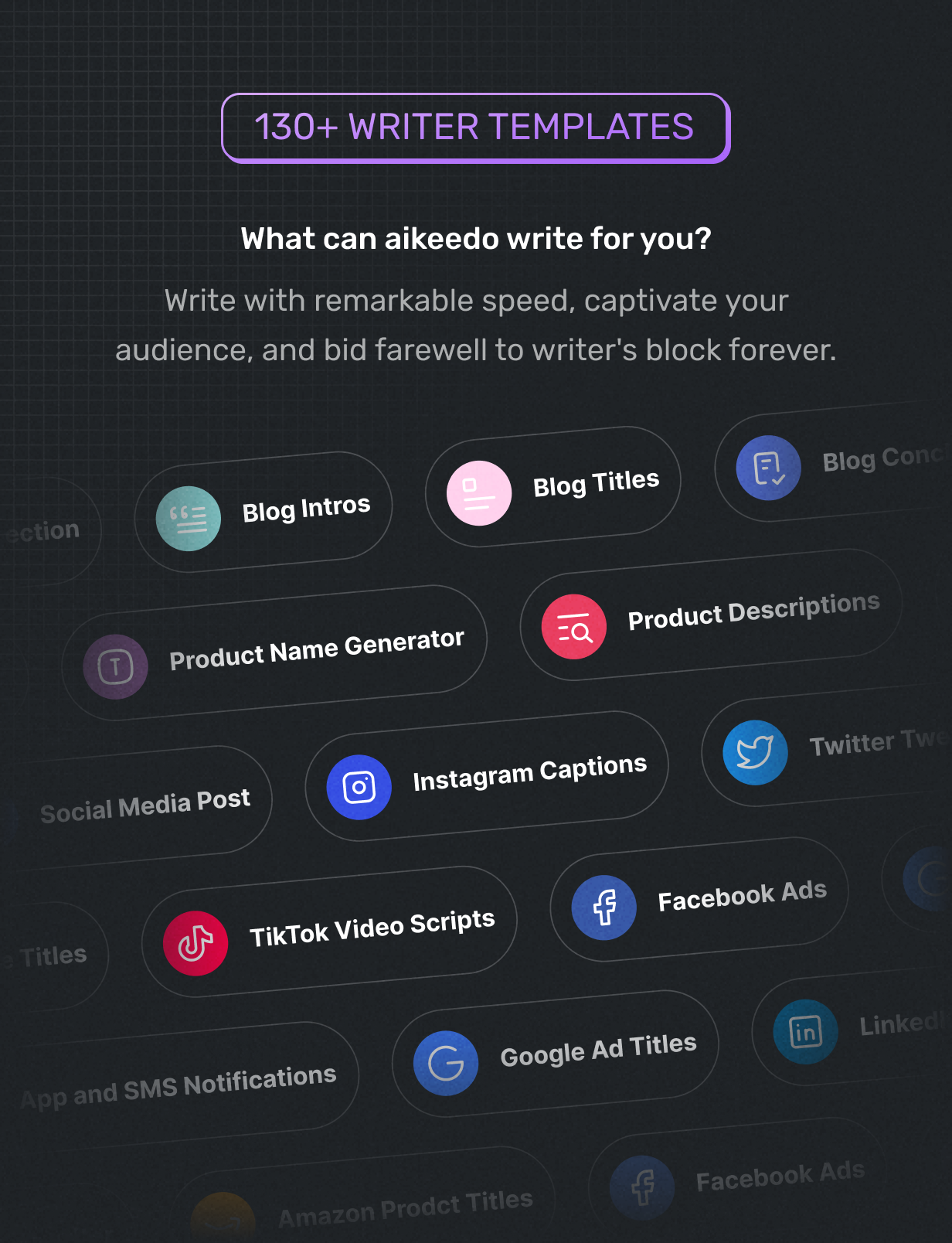 130+ built in AI writer templates aikeedo @heyaikeedo
