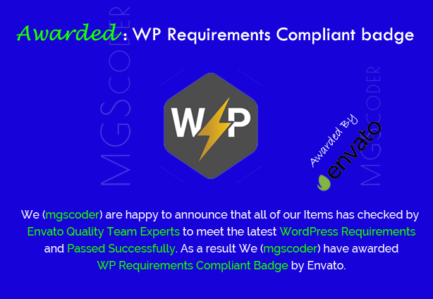Awarded wp requirements compliant badge