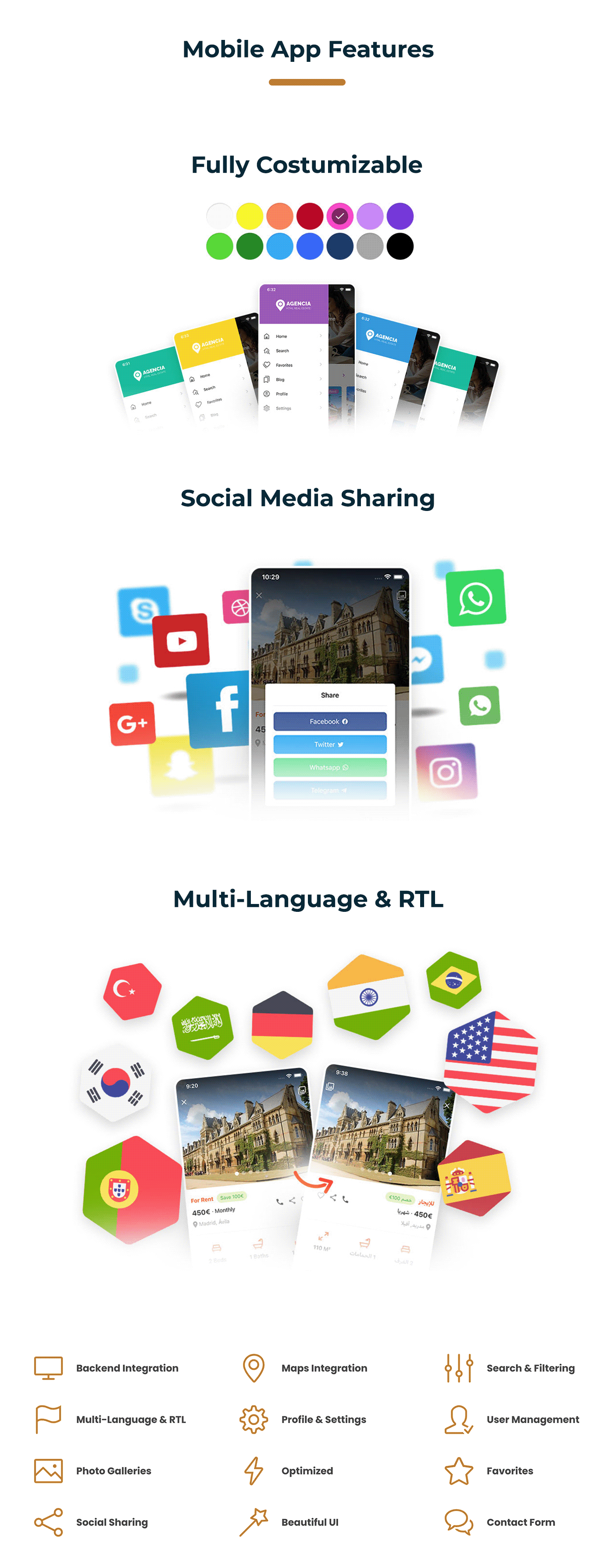 Evora - Real Estate Complete Solution React Native App - CMS + RTL + Multi languages