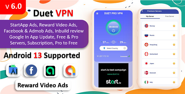 Duet Pro VPN App | Secure VPN App & Fast VPN | Subscription | StartApp Ads | Facebook & Admob Ads - 10