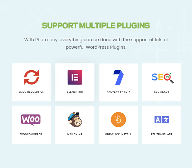 Tıp ve Sağlık için Çeşitli Uyumlu Eklentiler Eczane WordPress Teması