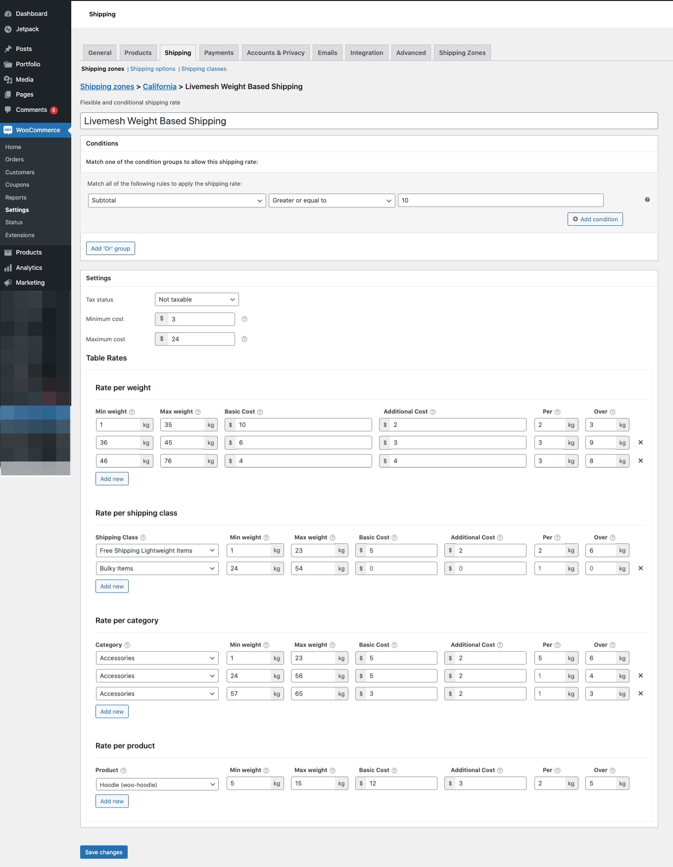 Shipping Zones WooCommerce