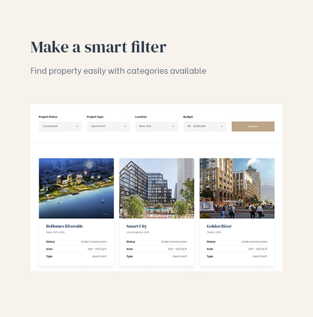 Real Estate Group WordPress Theme smart filter