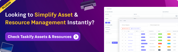 Assets Resources Organizer Tracker and Management Plugin for Taskify