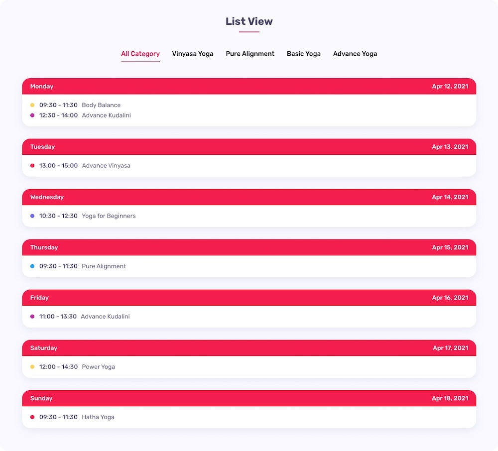 Quick Timetable - List View