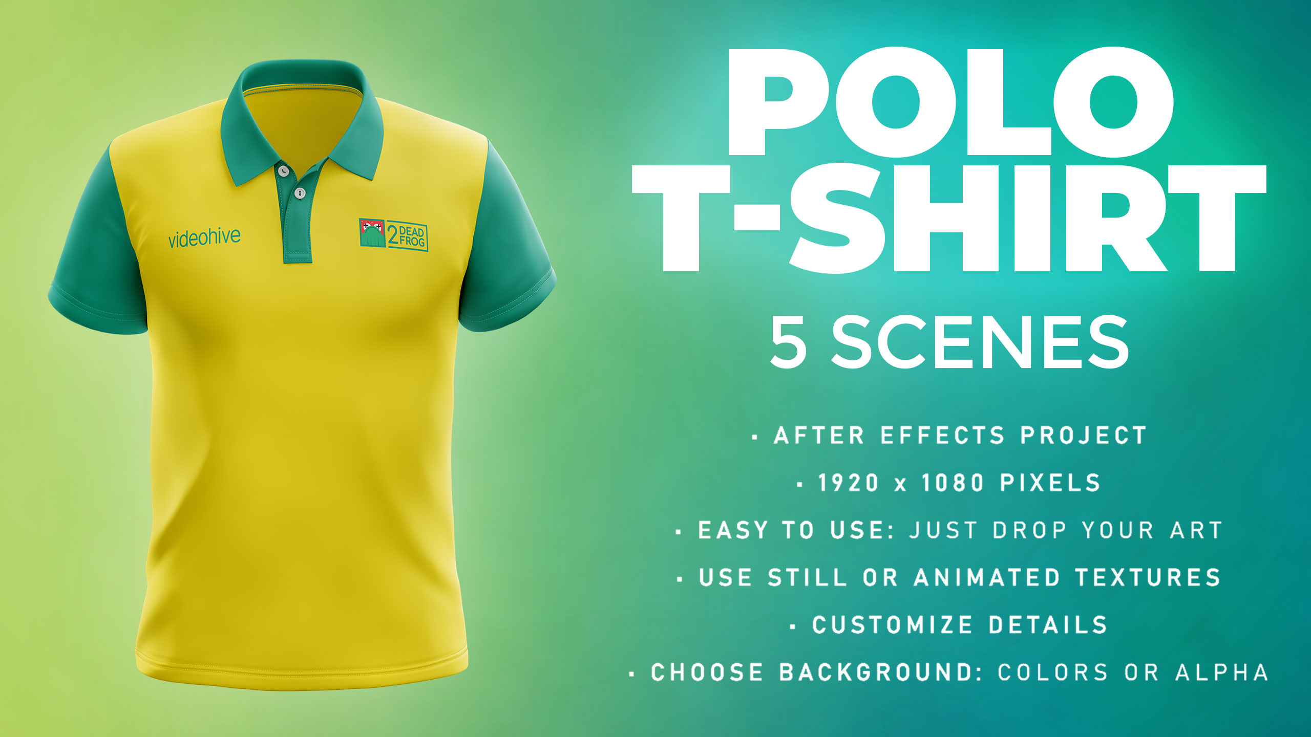 (FREE) Videohive Polo T-shirt - 5 Scenes Mockup Template - Animated