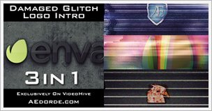 Damaged Glitch Logo Intro Pack 3 in 1