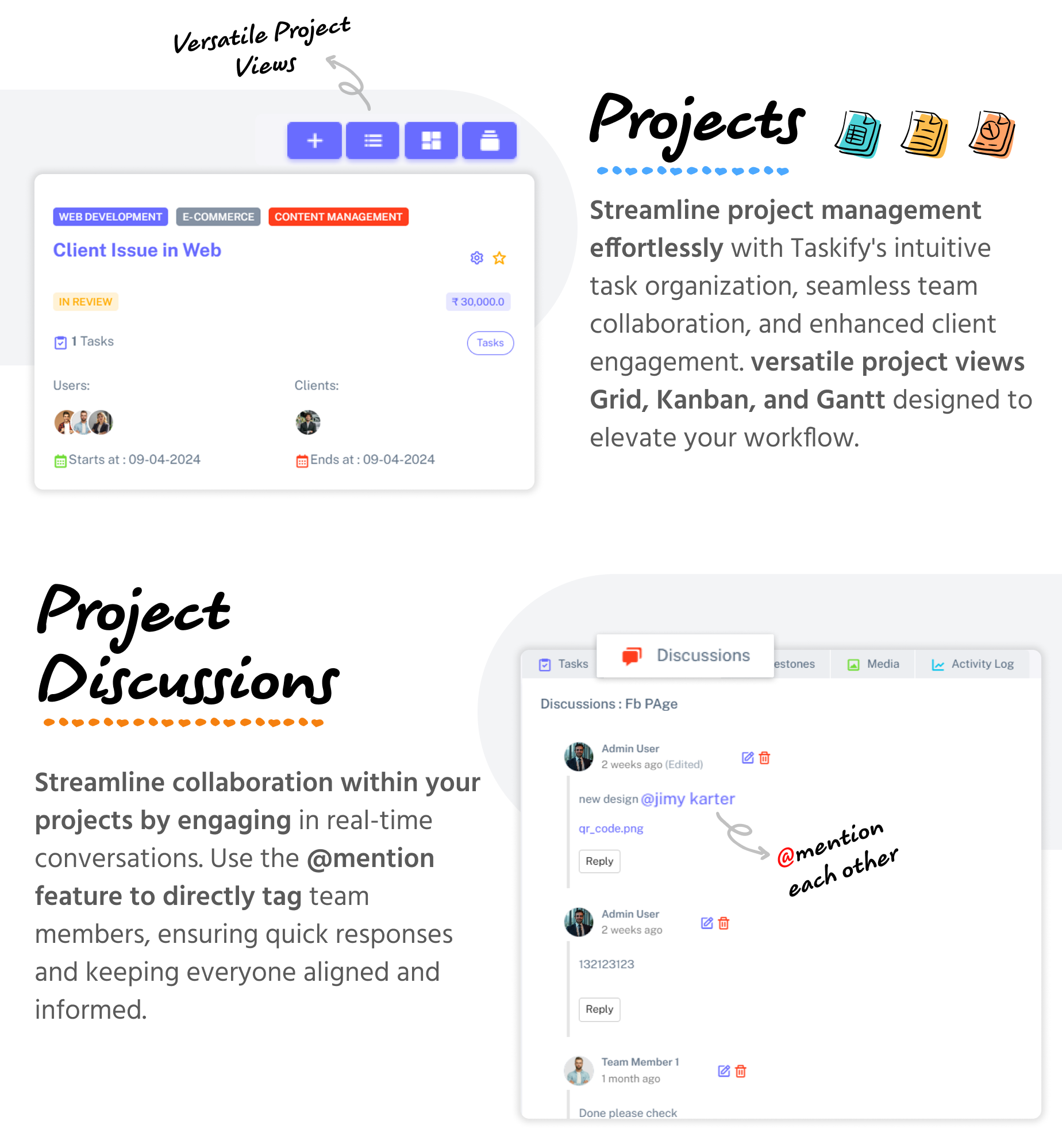 Projects & Discussions - Admin panel - Taskify SaaS - Project Management, Task Management & Productivity Tool