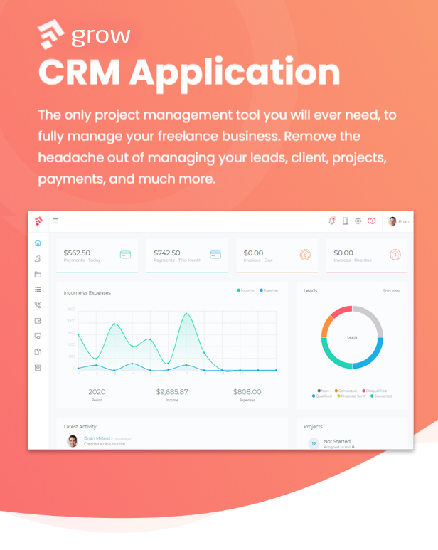 Grow - Project Management CRM With Invoicing Estimates Leads And Tasks - 1