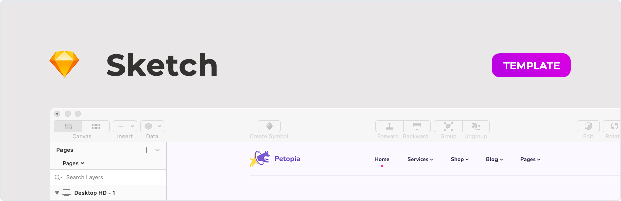 Petopia – Pet Care Service Template for Sketch