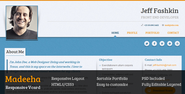 Madeeha - Responsive Vcard Template - Virtual Business Card Personal
