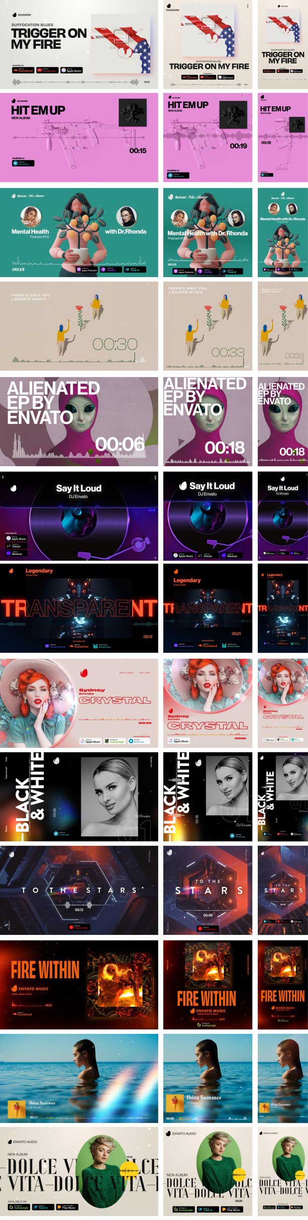 contact sheet of audio visualisation modules with standart vertical and square modules