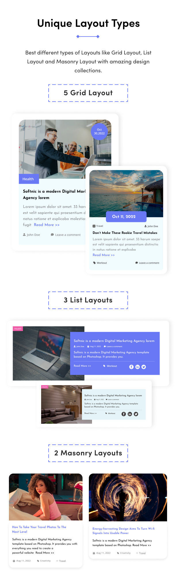 Unique Layout Types of Creative Blog Designer WordPress Plugin