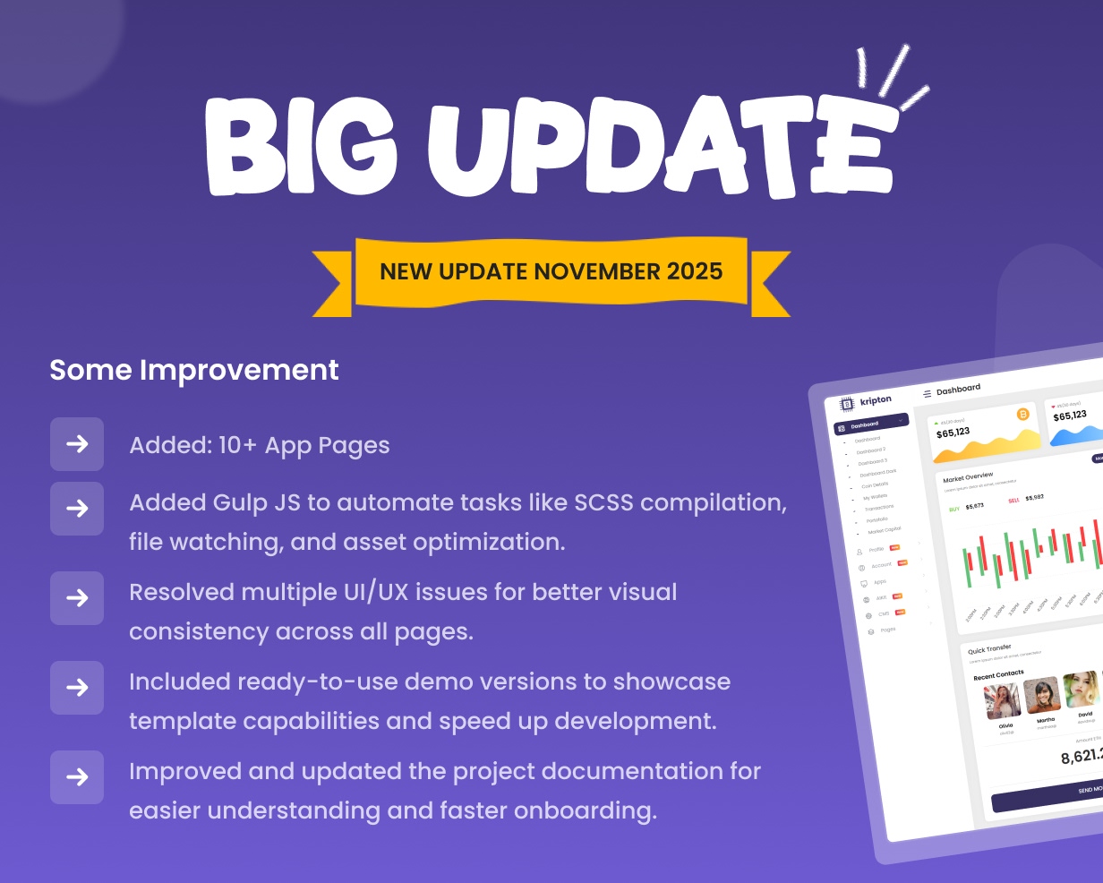 Kripton - Crypto HTML, React, Angular & Laravel Admin Dashboard Template +  RTL Ready by DexignZone