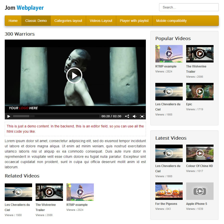 Jom Webplayer - A Joomla Video Gallery Extension - 2