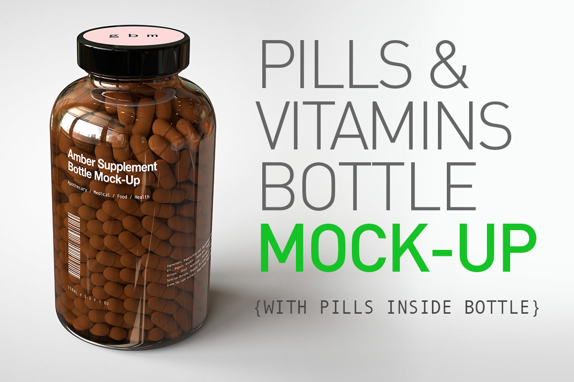 Amber Pill Bottle - Vitamins Mock-Up