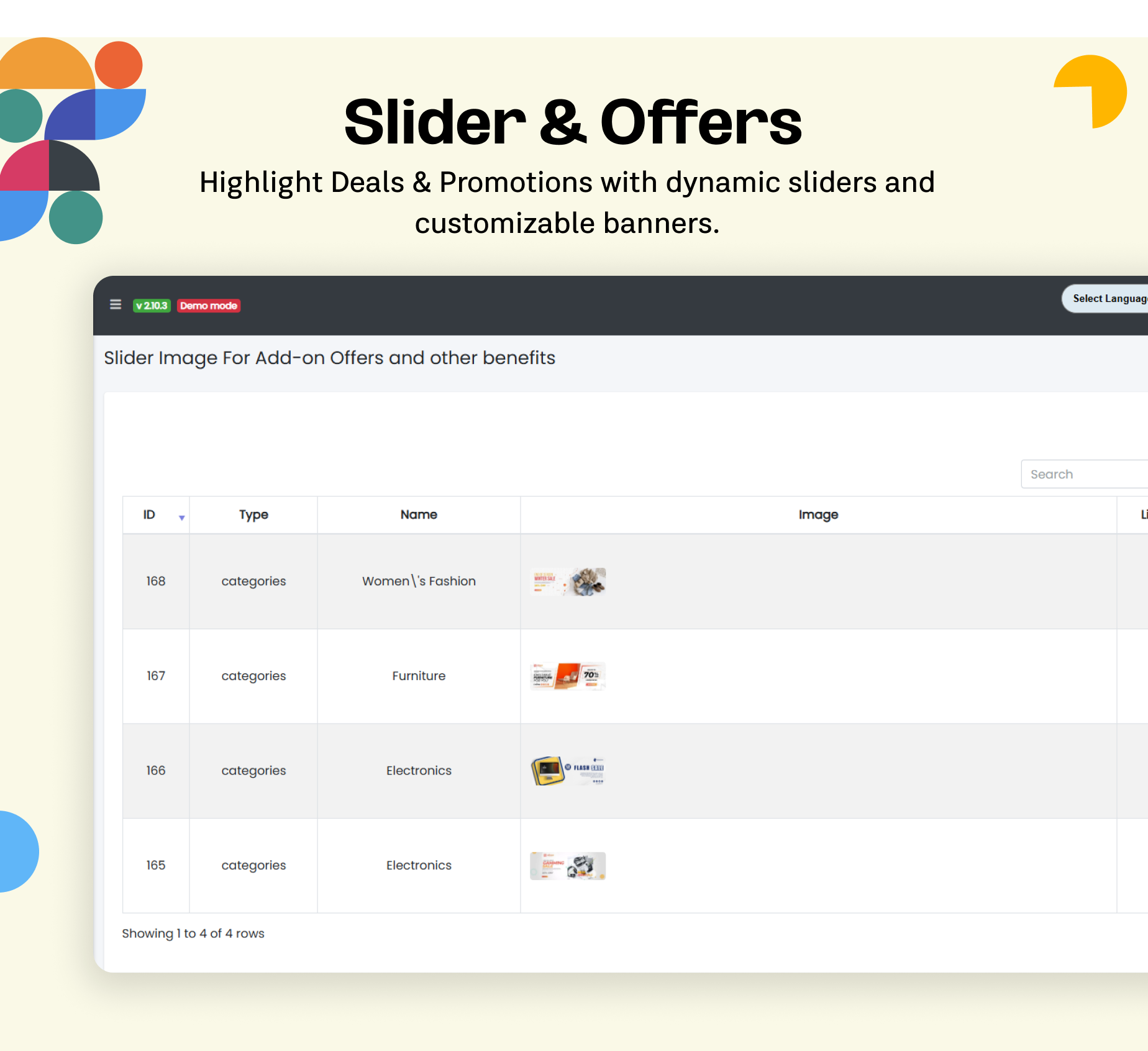 Sliders & Offers - Eshop website for Multi vendor ecommerce marketplace / CMS