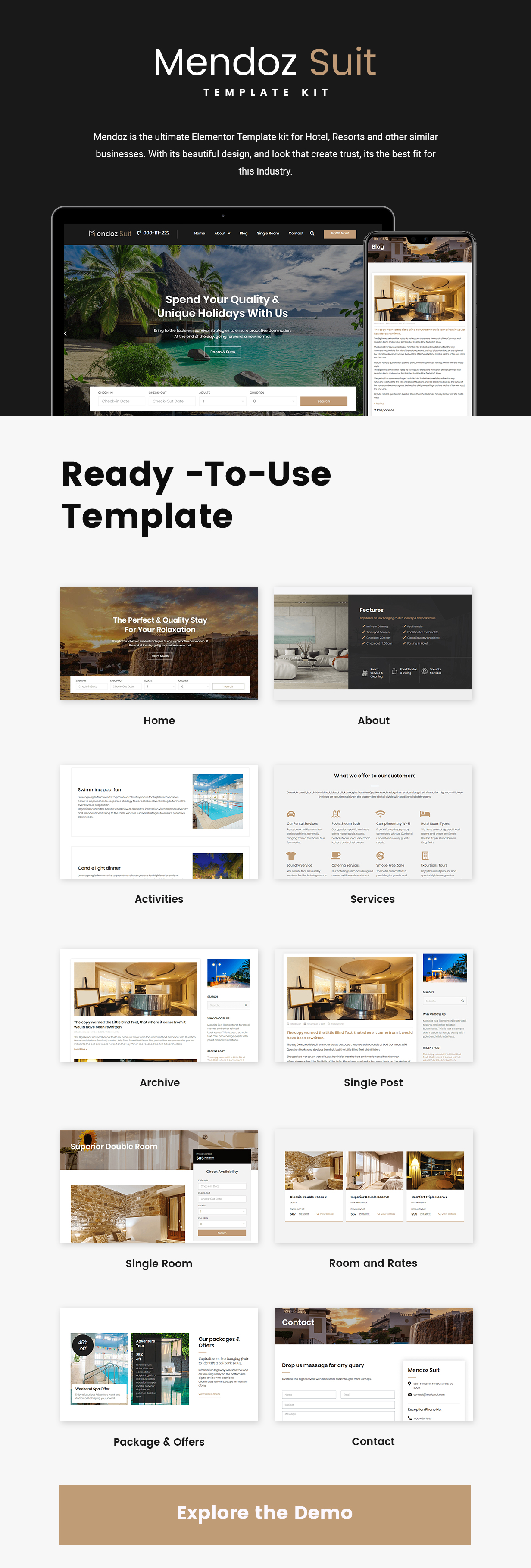 Mendoz - Hotel & Travel Template Kit - 1