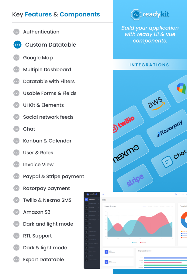 ReadyKit -  Admin & User Dashboard Templates (with functionality) for Laravel + Vue App Development - 1