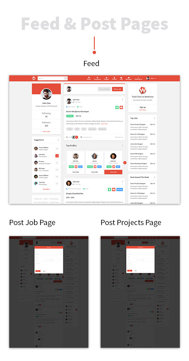 Workwise - The Freelancer And Social Networking PSD Template - 4