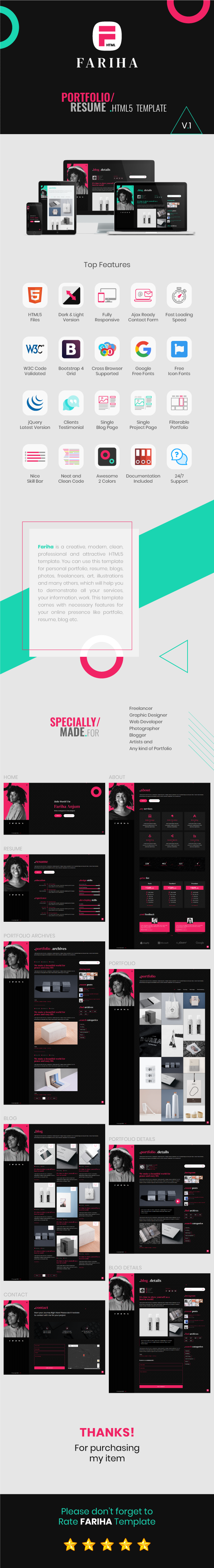 Fariha - Personal Portfolio & Resume HTML5 Template