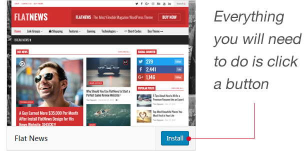 FlatNews – Responsive Magazine WordPress Theme - 1-Click Demo Installation