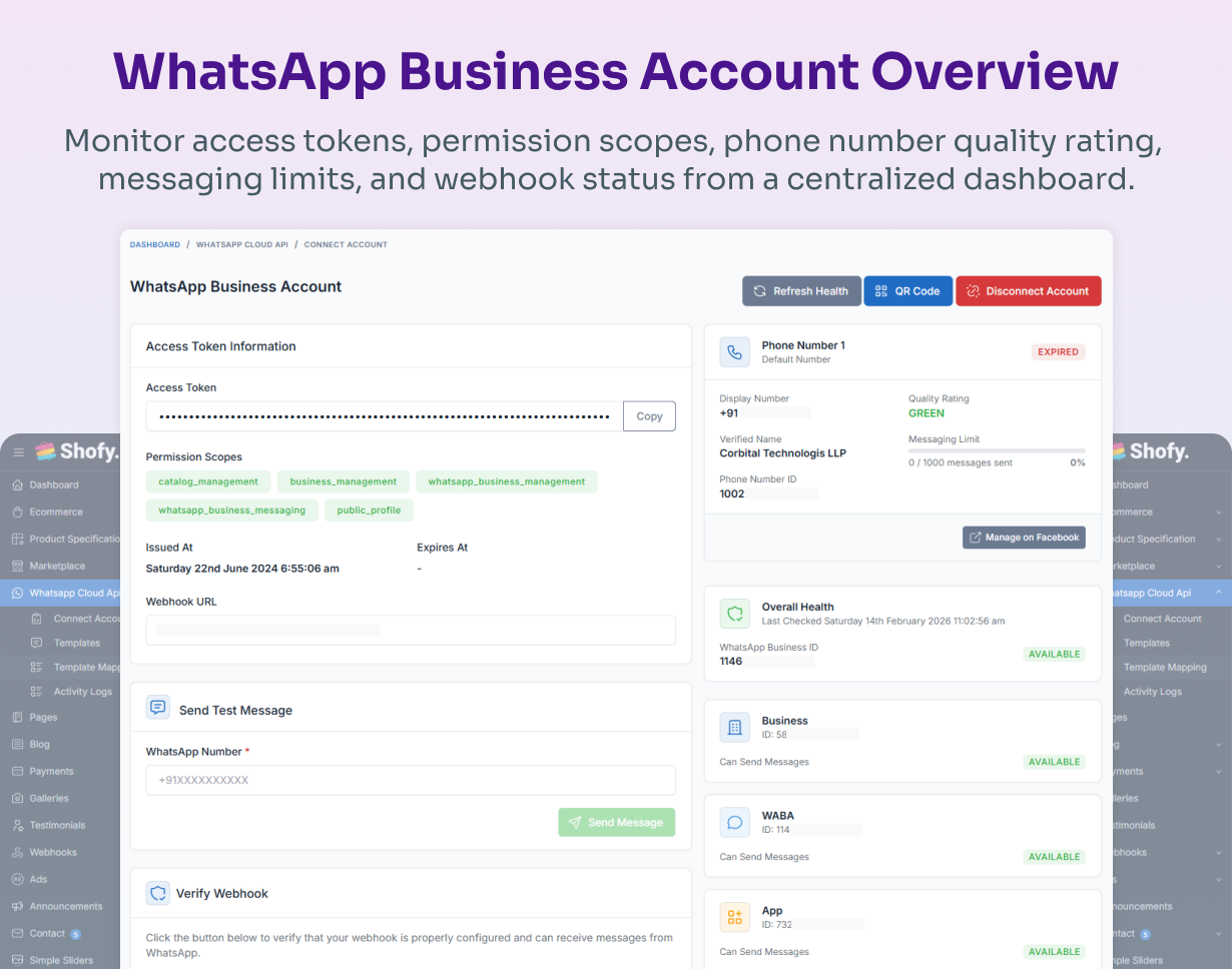 Secure WhatsApp Cloud API account connection in Shofy