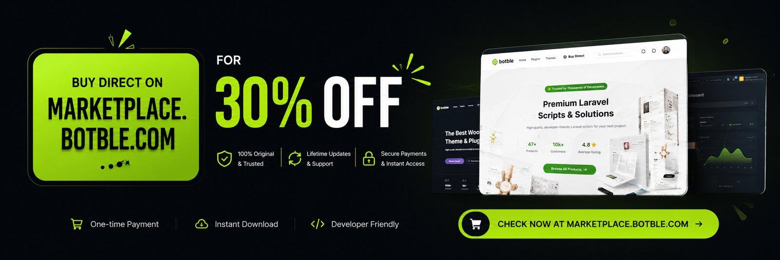 Buy direct on marketplace.botble.com - 30% off