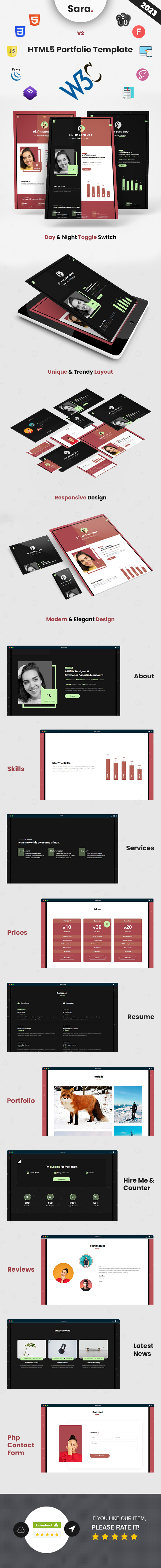 Sara - HTML5 Portfolio Template - 1