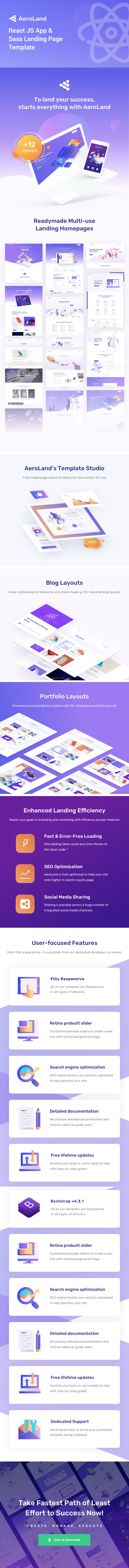 Aeroland – React JS App & Sass Landing Page Template - 1
