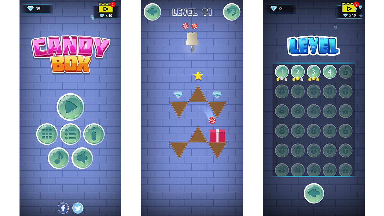 Caixa de doces - jogo de quebra-cabeça baseado em física para celular/android (jogo do Unity + Admob) - 1