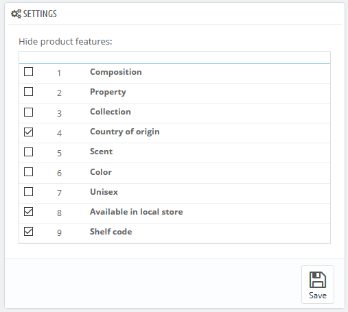 Hide selected features on Prestashop product page - 2