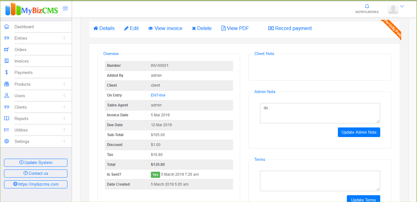 MyBizCMS : Sales Entries CRM with User roles, Inventory control, Invoices and Payments - 8