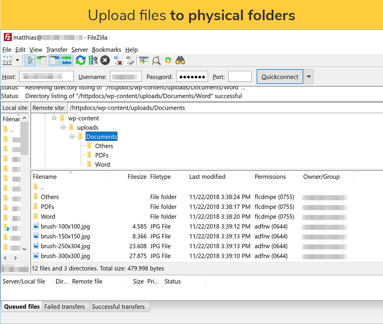 Upload files to physical folders